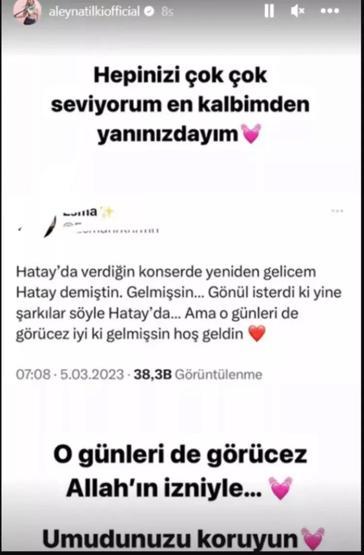 Aleyna Tilkiden deprem mesajı: En kalbimden yanınızdayım