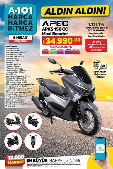 6 Nisan 2023 A101 aktüel ürünler kataloğu: A101 Perşembe APEC Maxi Scooter fiyatı