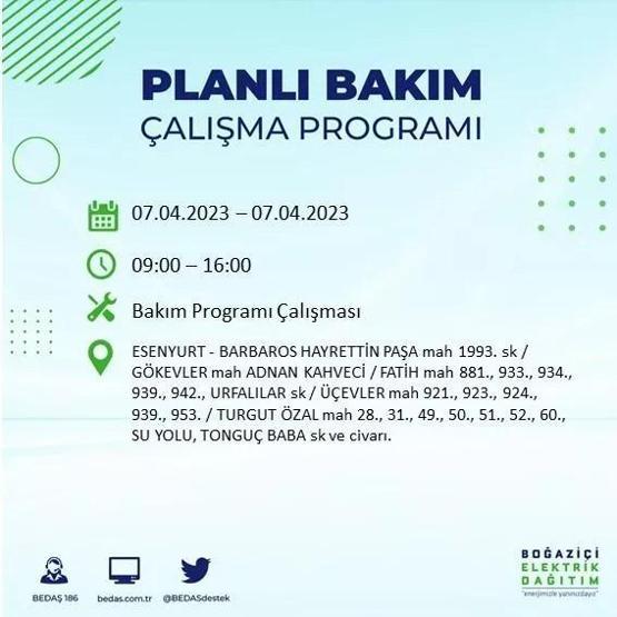 İstanbulda elektrikler ne zaman gelecek 7 Nisan elektrik kesintisi (BEDAŞ) listesi