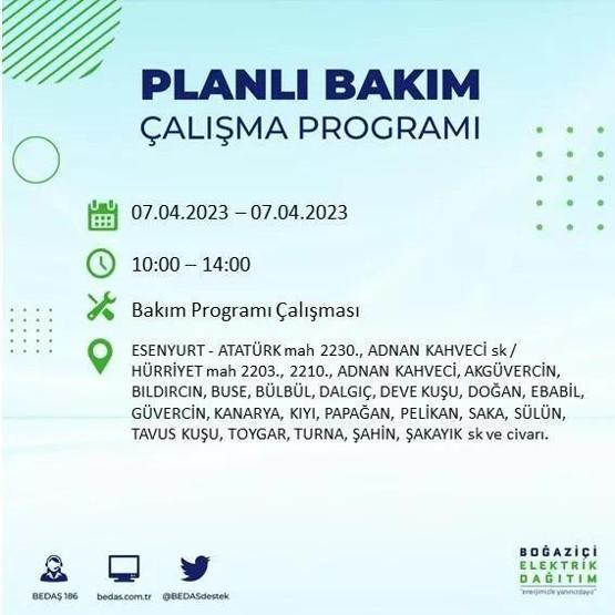 İstanbulda elektrikler ne zaman gelecek 7 Nisan elektrik kesintisi (BEDAŞ) listesi