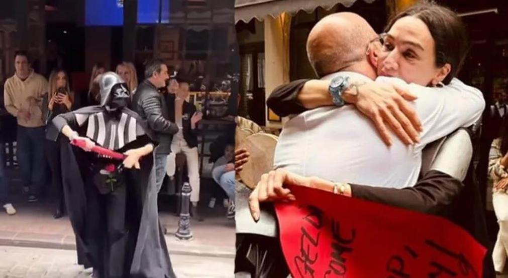 Birce Akalay, Darth Vader kostümüyle arkadaşına sürpriz yaptı