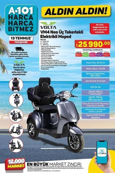 13 Temmuz A101 kataloğu 2023 Üç Tekerlekli Elektrikli Moped fiyatı ne kadar