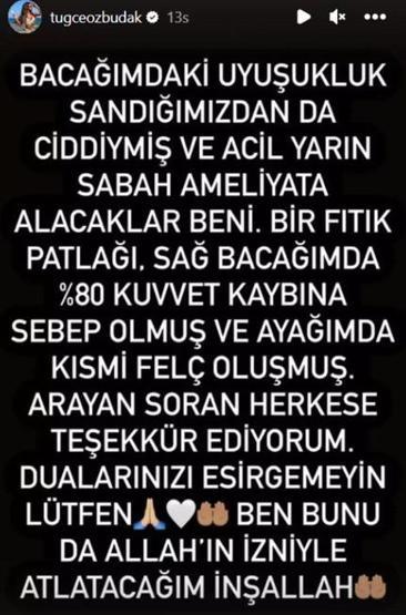 Tuğçe Özbudak ameliyata giriyor Sevenlerinden dua istedi
