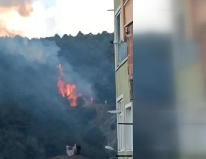 Sarıyerde ormanlık alandaki yangın helikopterle söndürüldü