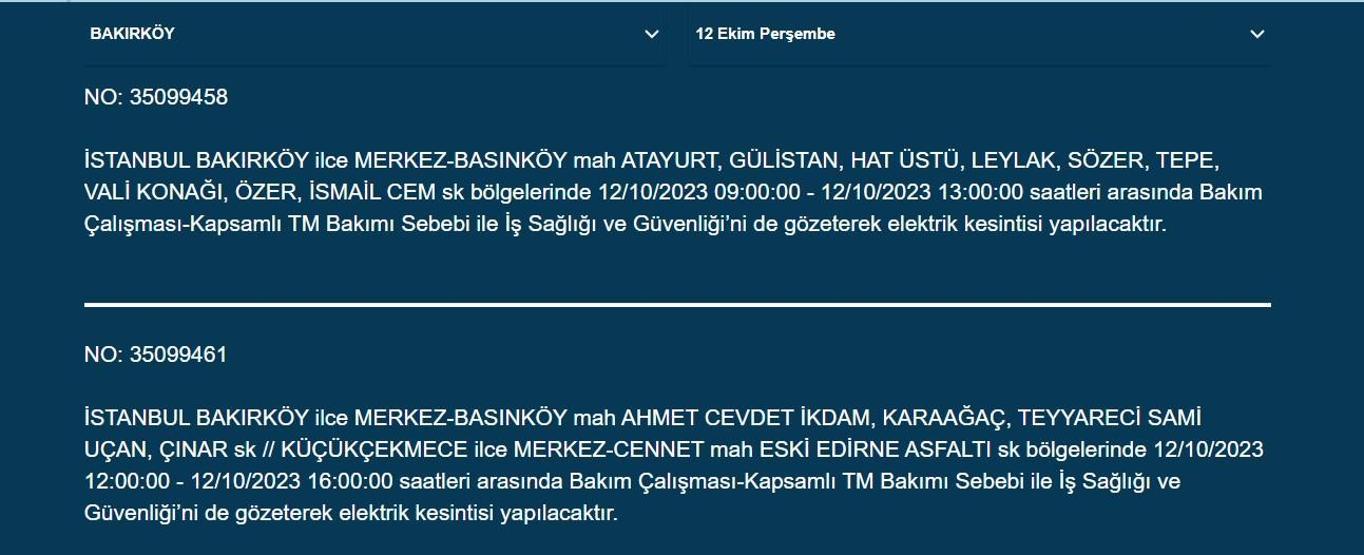 12 Ekim elektrik kesintisi listesi BEDAŞ-AYEDAŞ İstanbulda elektrikler ne zaman gelecek