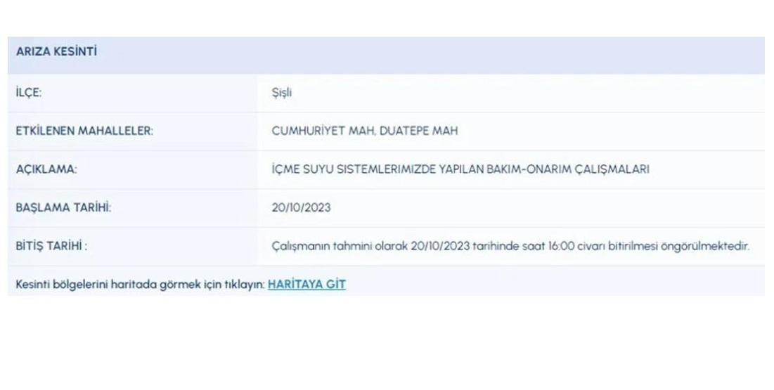 İstanbulda sular ne zaman gelecek 20 Ekim İSKİ su kesintisi listesi