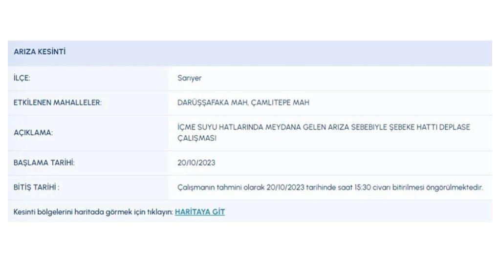 İstanbulda sular ne zaman gelecek 20 Ekim İSKİ su kesintisi listesi