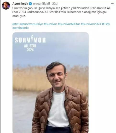 Acun Ilıcalı, Survivor 2024ün yeni yarışmacısını açıkladı