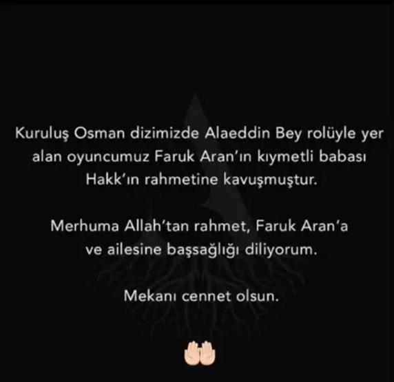 Burak Özçivit acı haberi duyurdu Faruk Aranın babası hayatını kaybetti