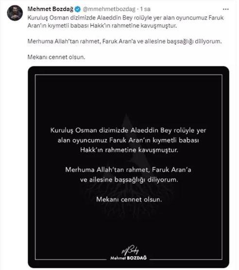 Burak Özçivit acı haberi duyurdu Faruk Aranın babası hayatını kaybetti
