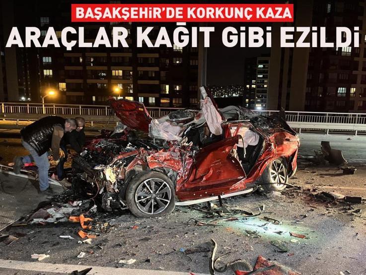 Başakşehirde korkunç kaza Araçlar kağıt gibi ezildi