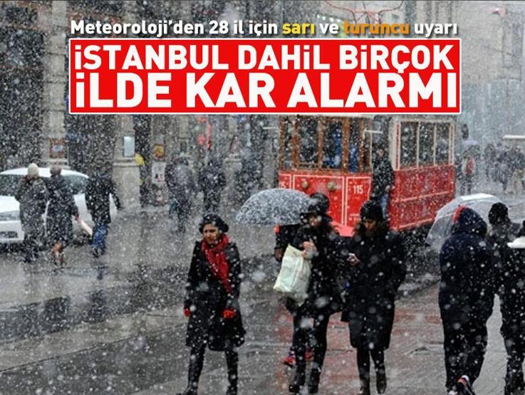 Meteoroloji’den 28 il için sarı ve turuncu uyarı: İstanbul dahil birçok ilde kar alarmı