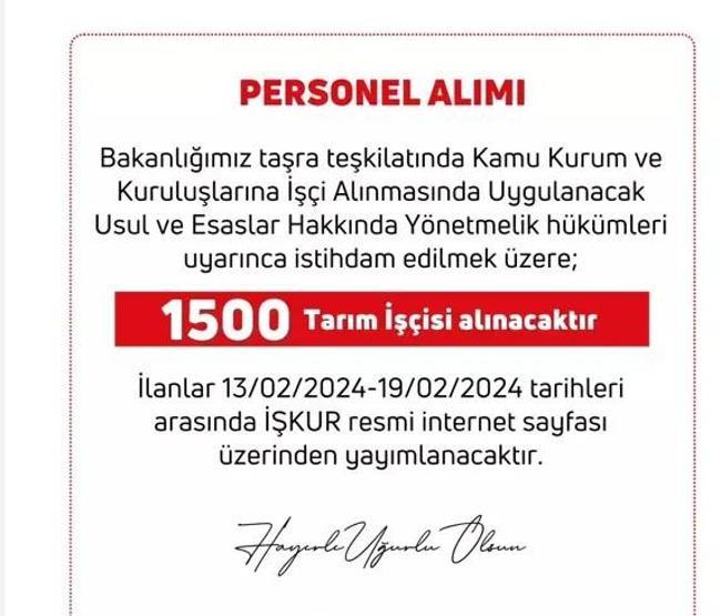 Tarım ve Orman Bakanlığı 1500 işçi alımı kura sonuçları belli oluyor İşte detaylar