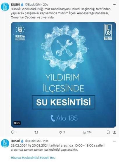 Bursanın o ilçesinde 21 günlük su kesintisi... BUSKİ duyurdu