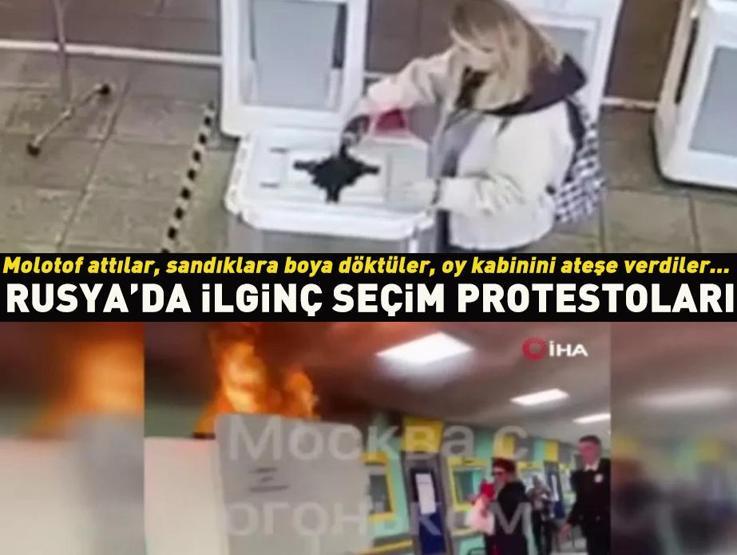 Rusyada ilginç seçim protestoları: Molotof attıalr, sandıklara boya döktüler, oy kabinini ateşe verdiler...
