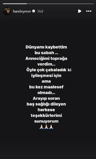 Hande Yenerin acı günü Ünlü sanatçının annesi hayatını kaybetti