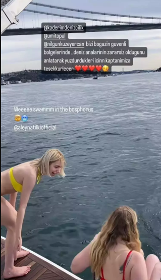 Aleyna Tilki deniz sezonunu açtı Boğazın suyu buz
