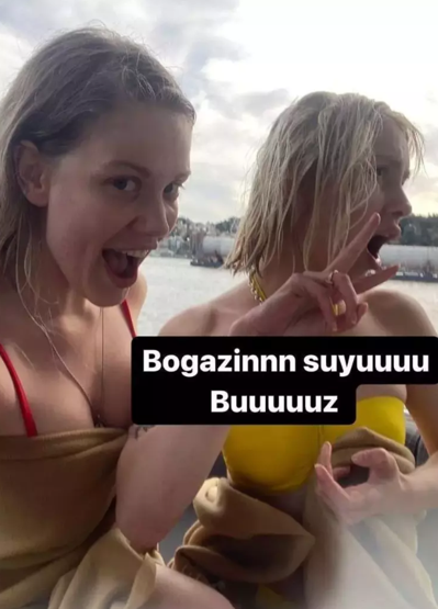 Aleyna Tilki deniz sezonunu açtı Boğazın suyu buz
