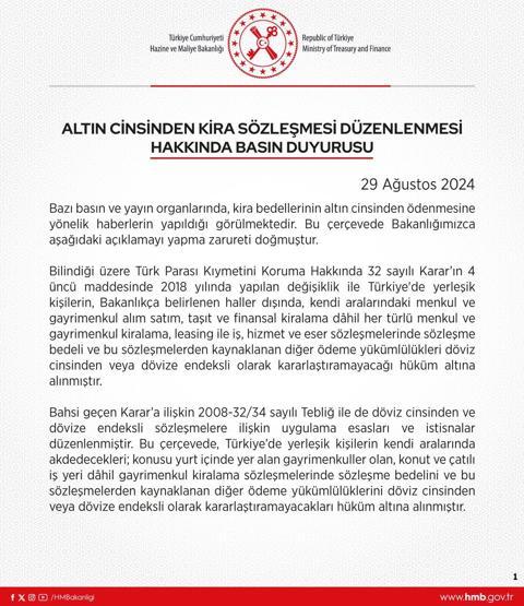 SON DAKİKA | Altın ile kira ödenir mi Bakanlık tartışmalara son noktayı koydu...