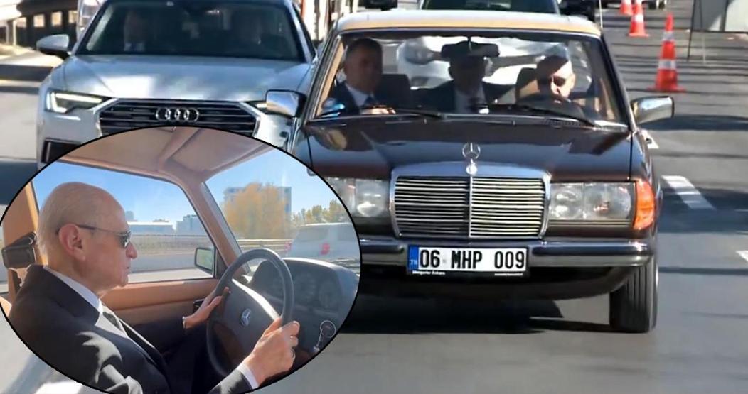 Klasik otomobilinin direksiyonuna geçen Bahçeli, Fikrimin İnce Gülü ile Atatürkü andı