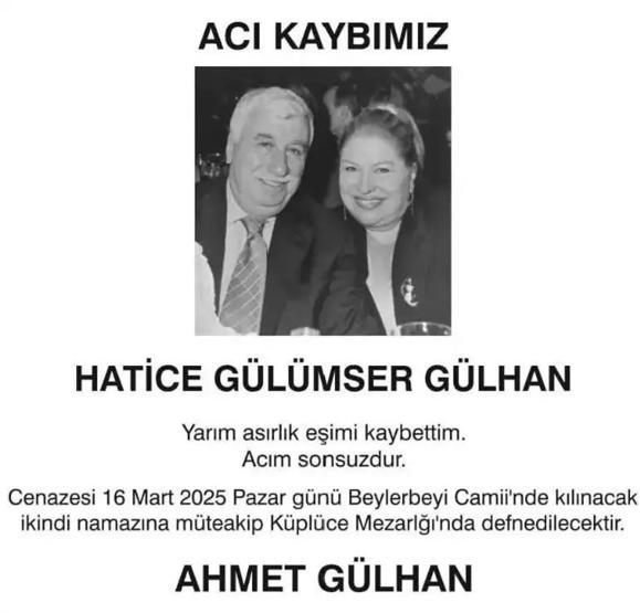 Usta oyuncu Gülümser Gülhan vefat etti Yarım asırlık eşimi kaybettim