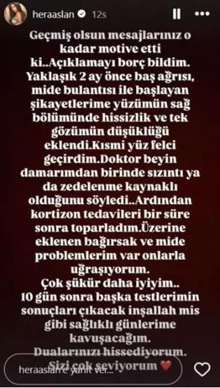 Hera Aslan yüz felci geçirdi Dualarınızı esirgemeyin