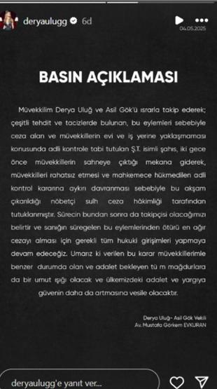 Yaklaşık 1.5 yıldır tehdit ediyordu DERYA ULUĞ’UN TACİZCİSİ TUTUKLANDI