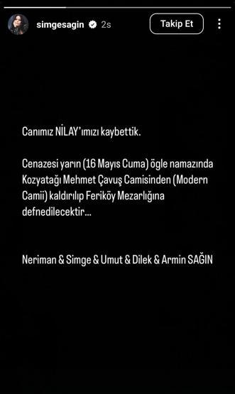 Ablasının ölümüyle sarsılan Simge Sağından ilk paylaşım CENAZE BİLGİLERİ BELLİ OLDU