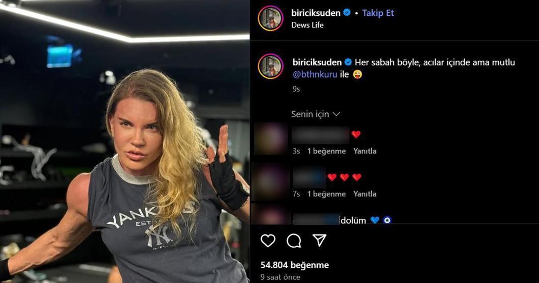 Mazhar Alanson’un eşi Biricik Suden’den kas şov: Her sabah böyle, acılar içinde ama mutlu