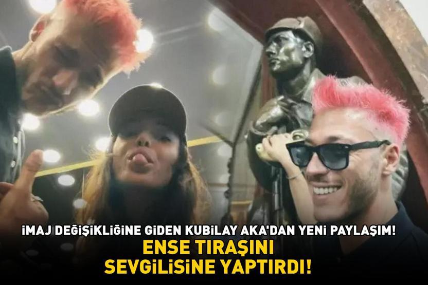 SAÇLARINI PEMBEYE BOYATMIŞTI İnci Tanelerinin Cihanı Kubilay Aka, ense tıraşını sevgilisi Hafsanur Sancaktutana yaptırdı