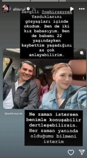 Ali Sunaldan Ferdi Zeyrek paylaşımı Babasına duygusal bir mesajla veda eden Nehir Zeyreke destek verdi: Gözyaşları içinde okudum