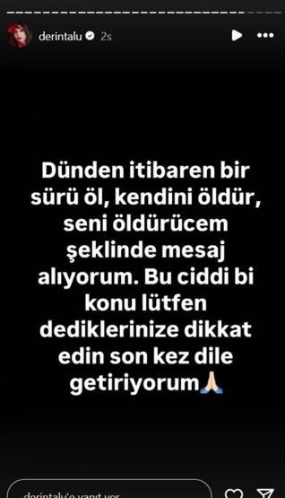 Defne Samyelinin kızı Derin Talu linç mesajlarına isyan etti ÖLÜM TEHDİTLERİ ALIYORUM