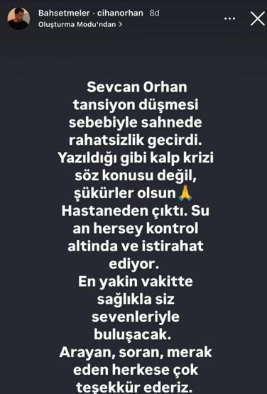 SAHNEDE FENALAŞTI Sevcan Orhanın sağlık durumu nasıl İlk açıklama geldi