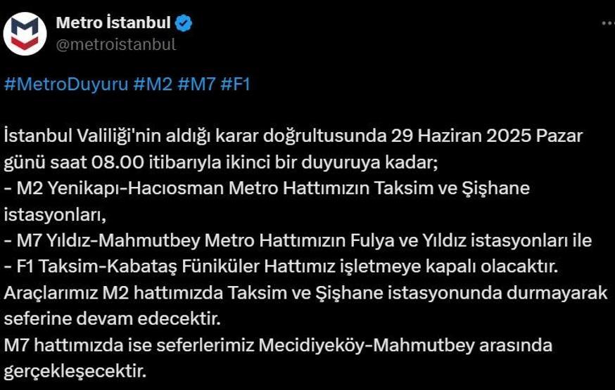 TAKSİM KAPALI MI İstiklal Caddesi Kapalı Mı 29 Haziran Pazar Taksim ve İstiklal Caddesi Neden Kapalı, Ne Zaman Açılacak