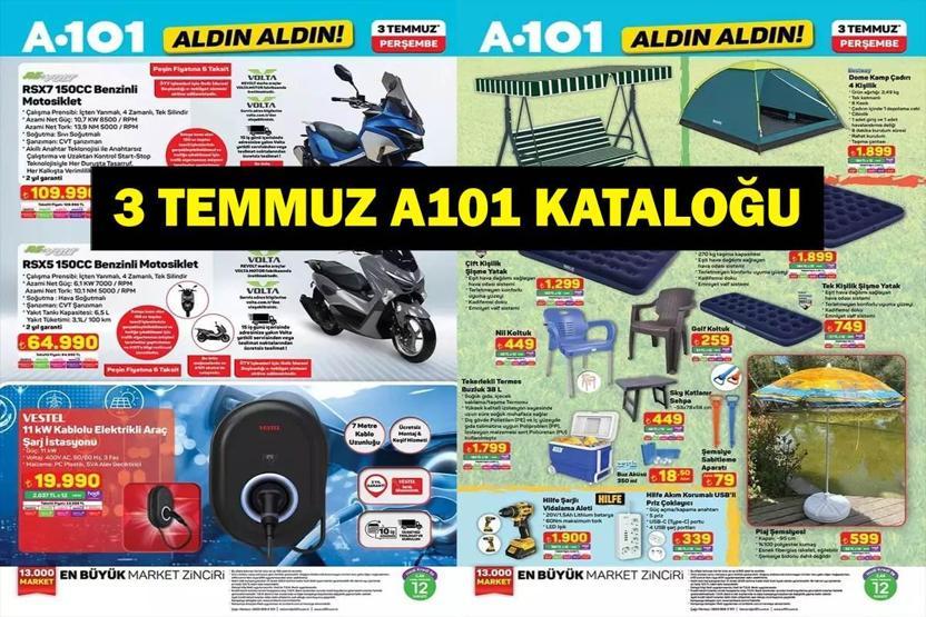 A101 AKTÜEL 3 TEMMUZ 2025 KATALOĞU| A101 aktüel indirimlerinde bu hafta neler var Benzinli motosiklet, hava soğutucu, kamp çadırı, plaj şemsiyesi, taşınabilir piyano, beyaz eşya raflarda yerini alıyor