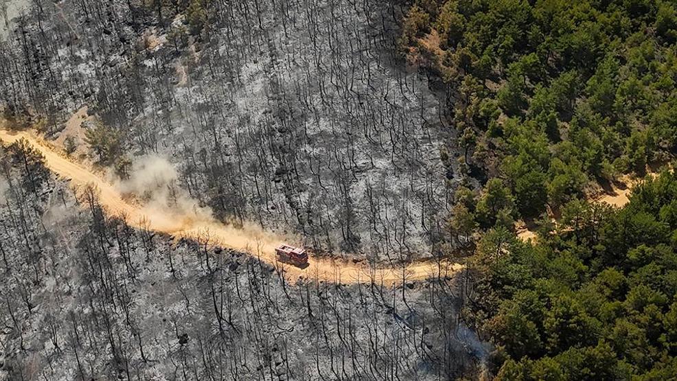 Felaketin izleri Uşaktaki orman yangını sonrası zarar gören alan dronla görüntülendi