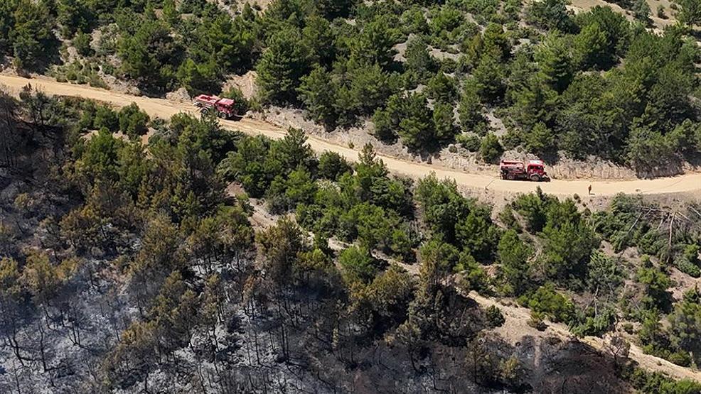 Felaketin izleri Uşaktaki orman yangını sonrası zarar gören alan dronla görüntülendi