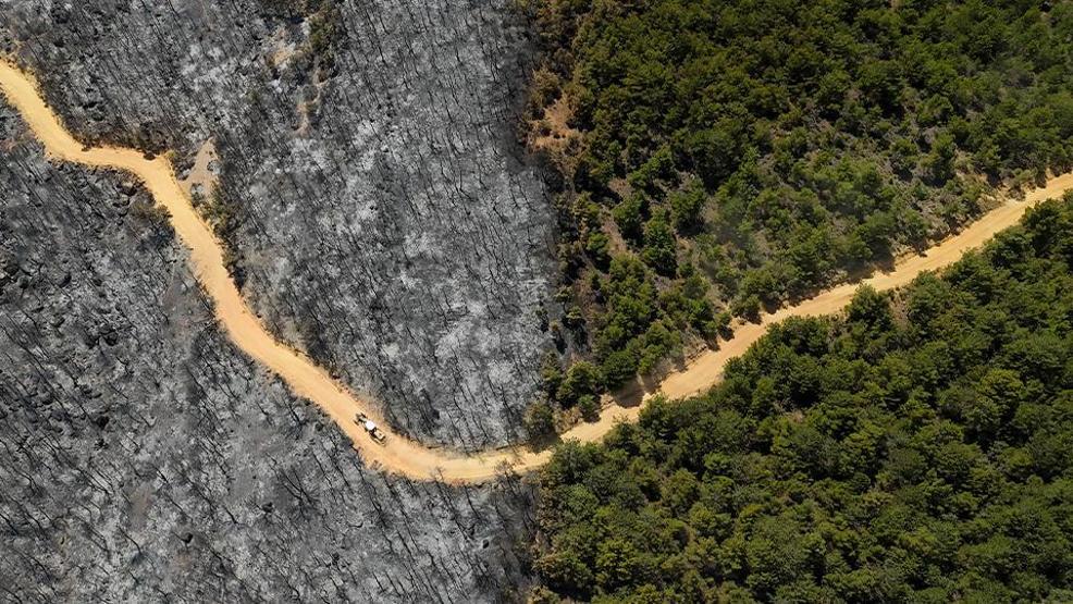 Felaketin izleri Uşaktaki orman yangını sonrası zarar gören alan dronla görüntülendi