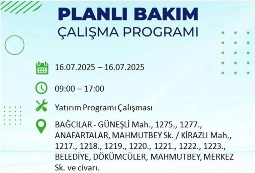 İSTANBUL’DA ELEKTRİKLER NE ZAMAN GELECEK İstanbul’da 21 İlçede Elektrik Kesintisi 16 Temmuz 2025