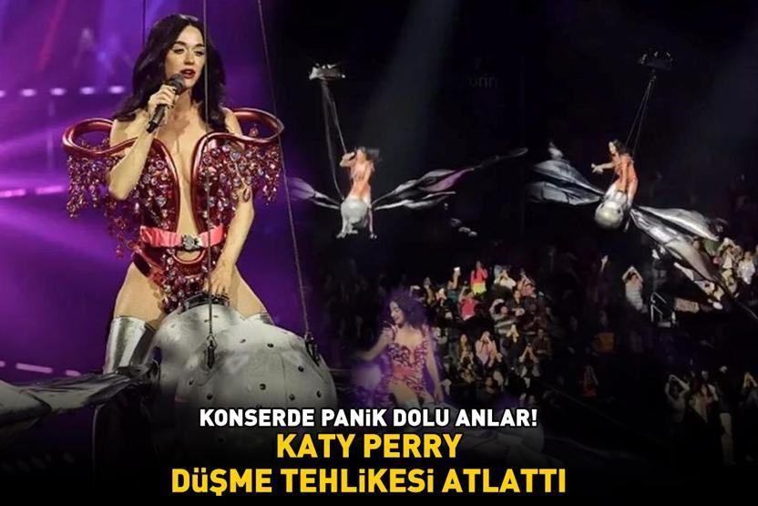Konserde panik dolu anlar Katy Perry düşme tehlikesi atlattı