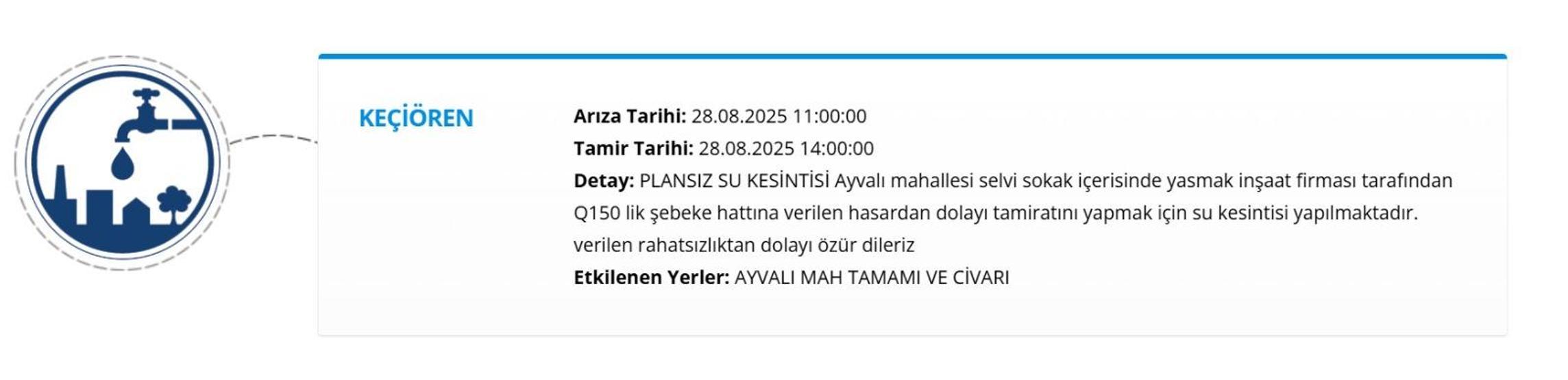 ASKİ ANKARA SU KESİNTİSİ: Ankarada Sular Ne Zaman Gelecek 28 Ağustos ASKİ Ankara Su Kesintisi Sorgulama