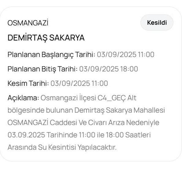 BUSKİ BURSA SU KESİNTİSİ: Bursada Sular Ne Zaman Gelecek 3 Eylül Bursa Su Kesintisi Ne Zaman Bitecek