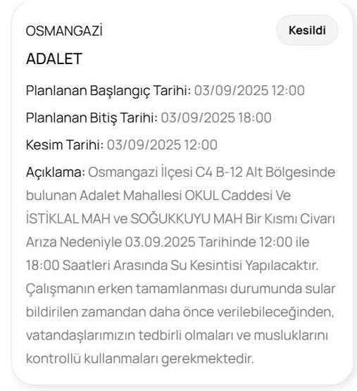 BUSKİ BURSA SU KESİNTİSİ: Bursada Sular Ne Zaman Gelecek 3 Eylül Bursa Su Kesintisi Ne Zaman Bitecek
