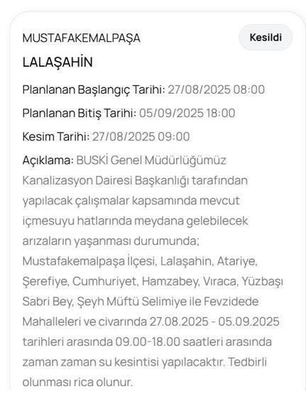 BUSKİ BURSA SU KESİNTİSİ: Bursada Sular Ne Zaman Gelecek 3 Eylül Bursa Su Kesintisi Ne Zaman Bitecek