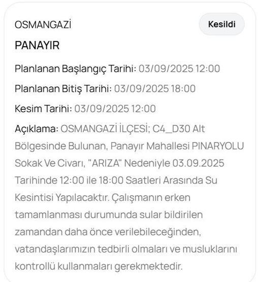 BUSKİ BURSA SU KESİNTİSİ: Bursada Sular Ne Zaman Gelecek 3 Eylül Bursa Su Kesintisi Ne Zaman Bitecek