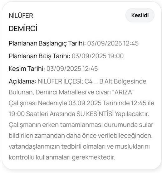 BUSKİ BURSA SU KESİNTİSİ: Bursada Sular Ne Zaman Gelecek 3 Eylül Bursa Su Kesintisi Ne Zaman Bitecek