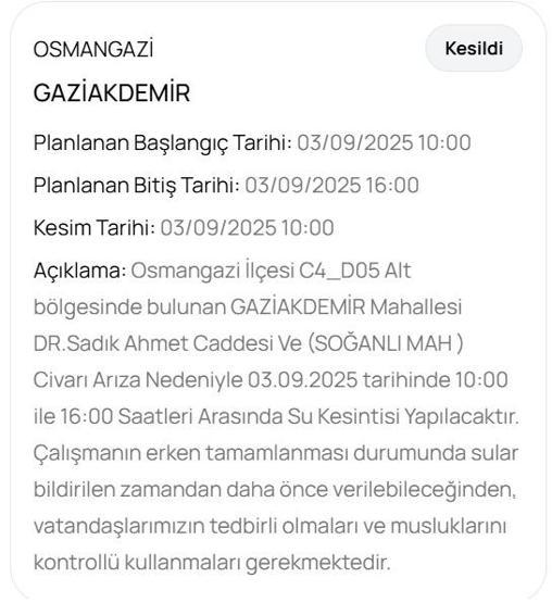 BUSKİ BURSA SU KESİNTİSİ: Bursada Sular Ne Zaman Gelecek 3 Eylül Bursa Su Kesintisi Ne Zaman Bitecek