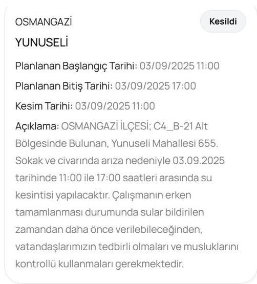 BUSKİ BURSA SU KESİNTİSİ: Bursada Sular Ne Zaman Gelecek 3 Eylül Bursa Su Kesintisi Ne Zaman Bitecek