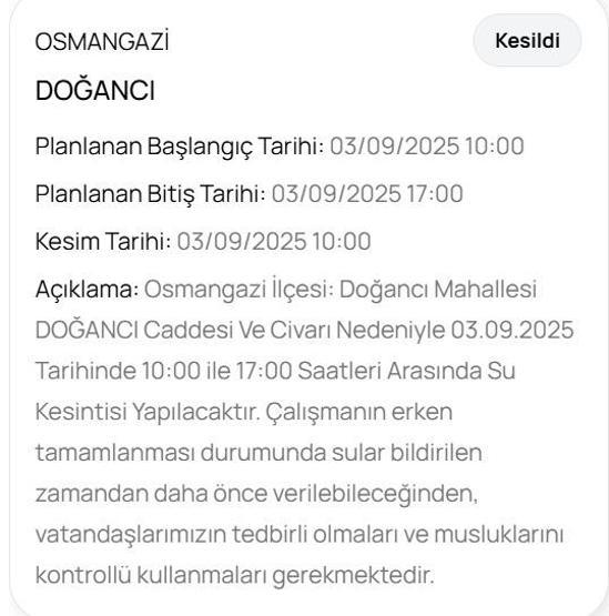 BUSKİ BURSA SU KESİNTİSİ: Bursada Sular Ne Zaman Gelecek 3 Eylül Bursa Su Kesintisi Ne Zaman Bitecek