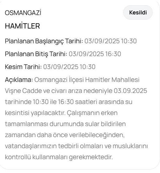 BUSKİ BURSA SU KESİNTİSİ: Bursada Sular Ne Zaman Gelecek 3 Eylül Bursa Su Kesintisi Ne Zaman Bitecek